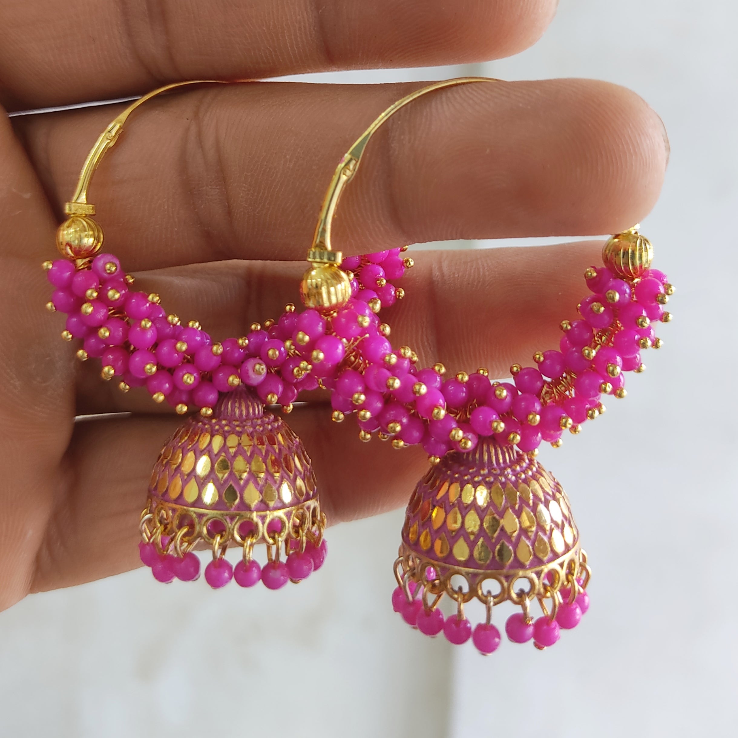 Pearl Attached Hoop Jhumka Earrings for Girls and Women.