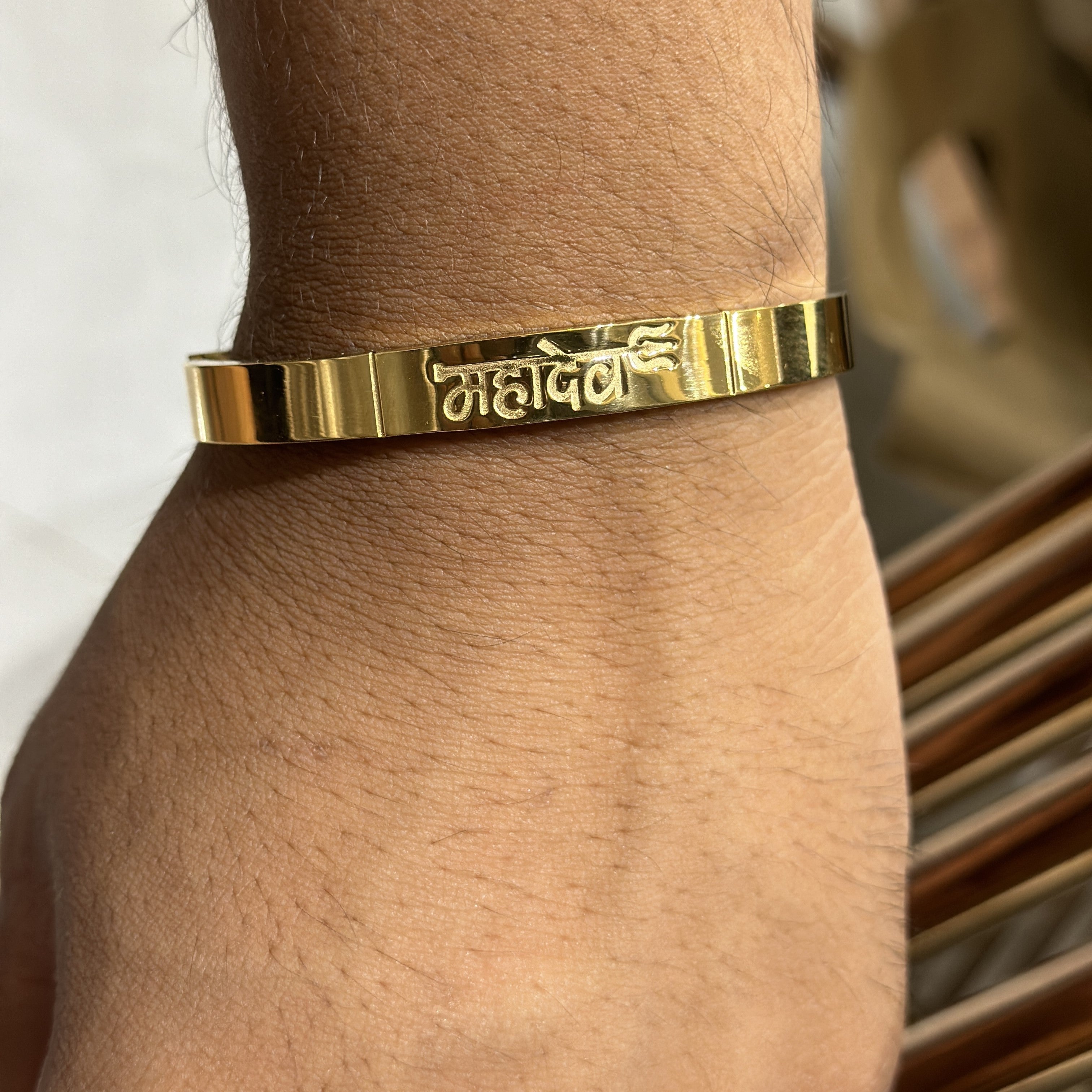 Stainless Steel Anti Tarnish 24k Gold Platted Kada Bracelets for Boys and Men.