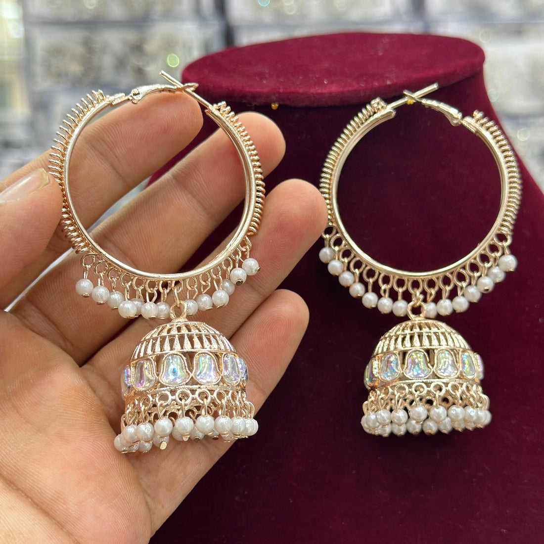 Rose Gold Platted Hoop Jhumka earrings for Girls and Women.