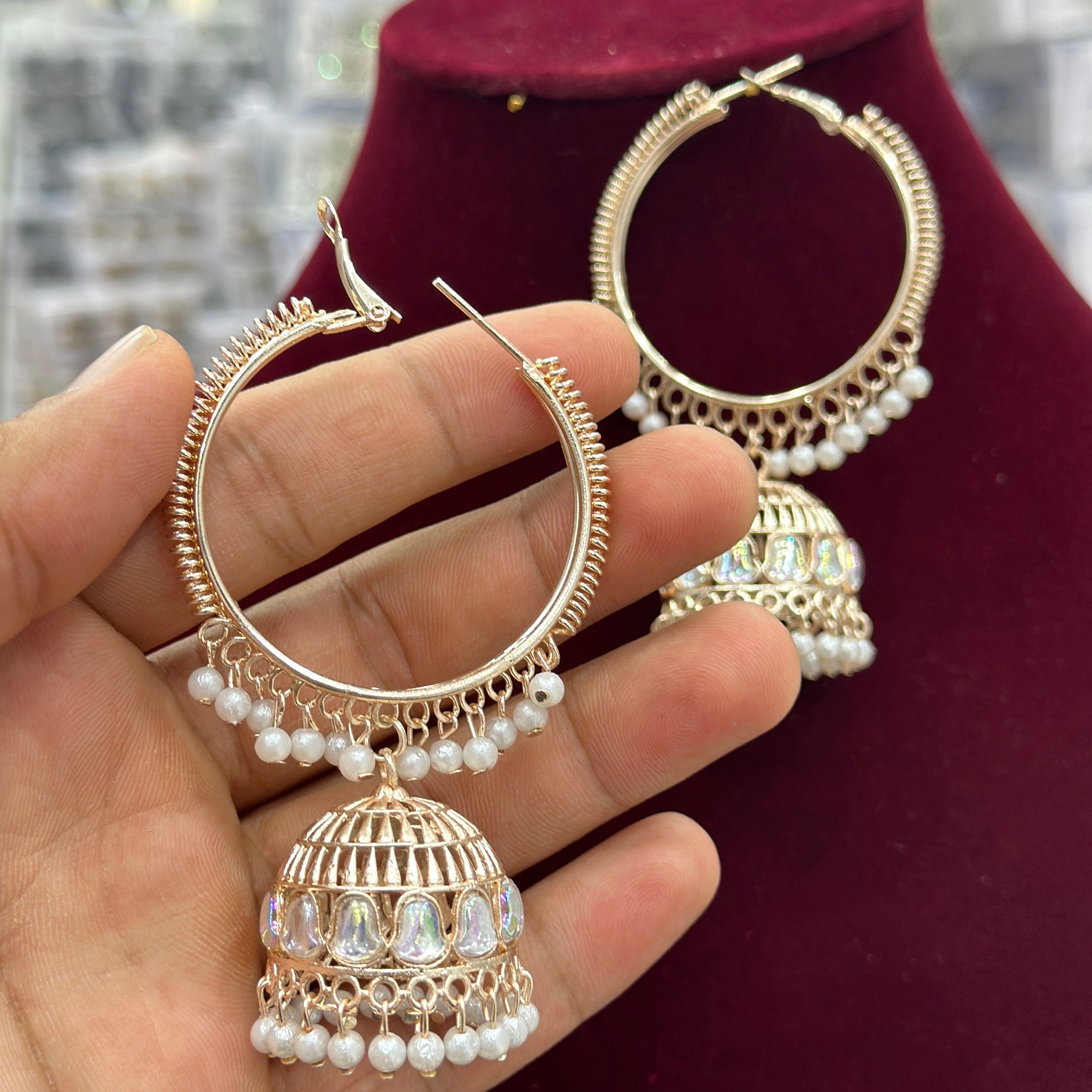 Rose Gold Platted Hoop Jhumka earrings for Girls and Women.