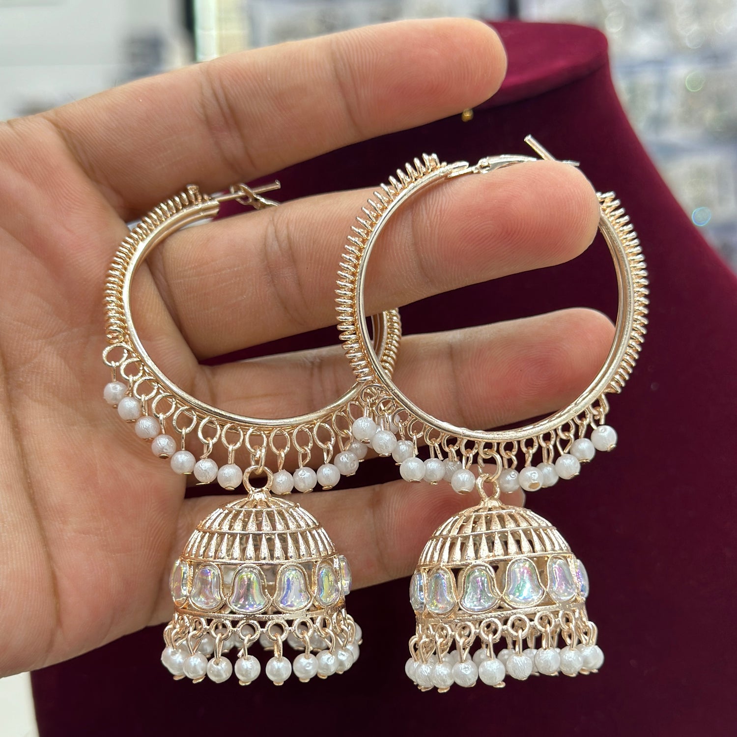 Rose Gold Platted Hoop Jhumka earrings for Girls and Women.