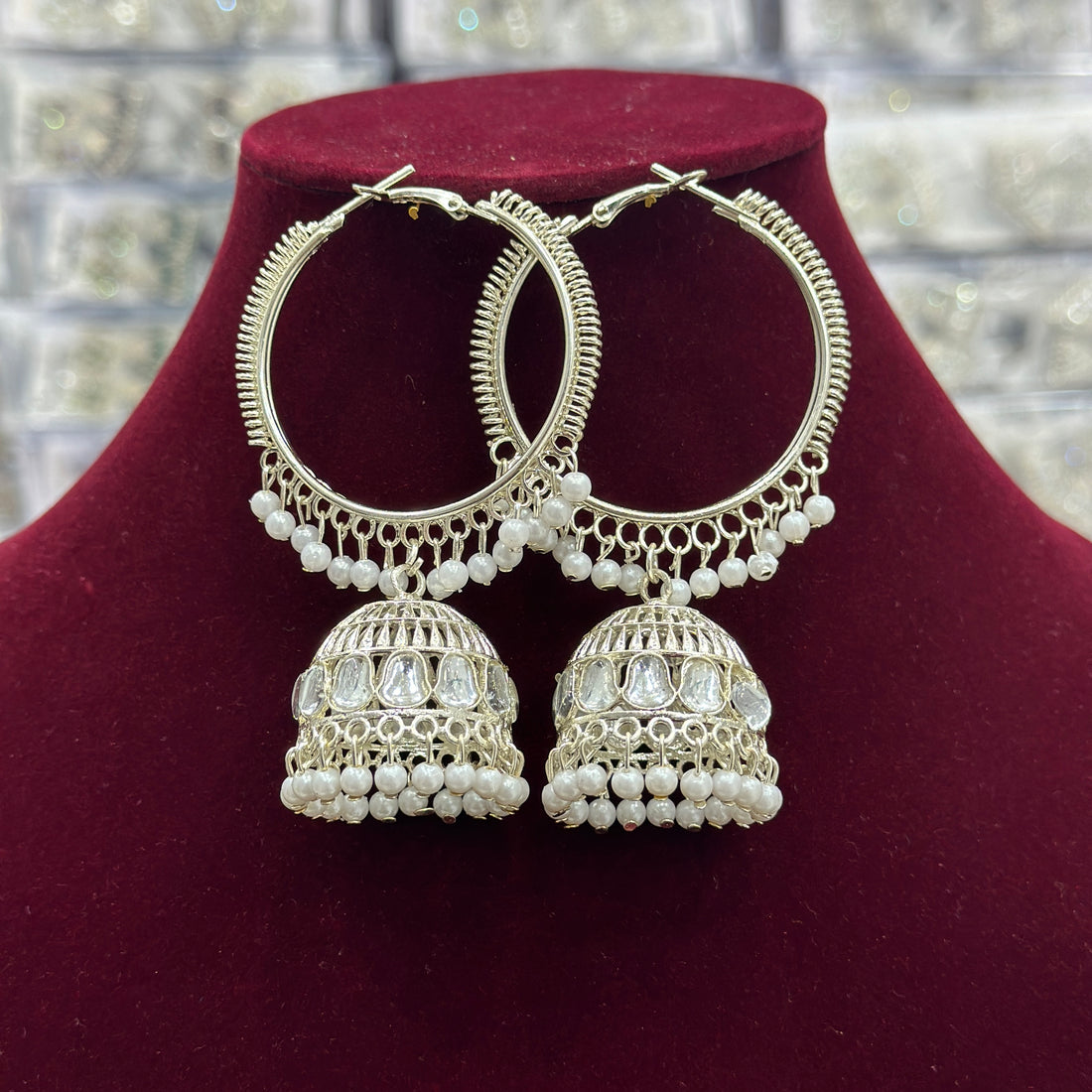 White Gold Platted Hoop Jhumka earrings for Girls and Women.