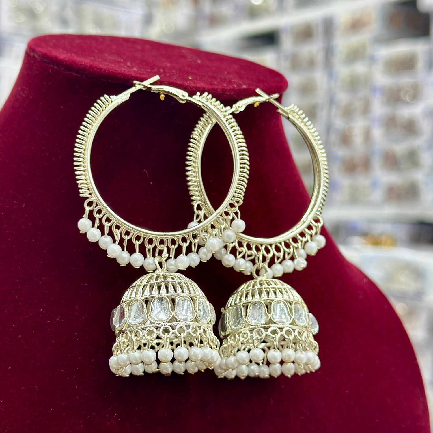 White Gold Platted Hoop Jhumka earrings for Girls and Women.