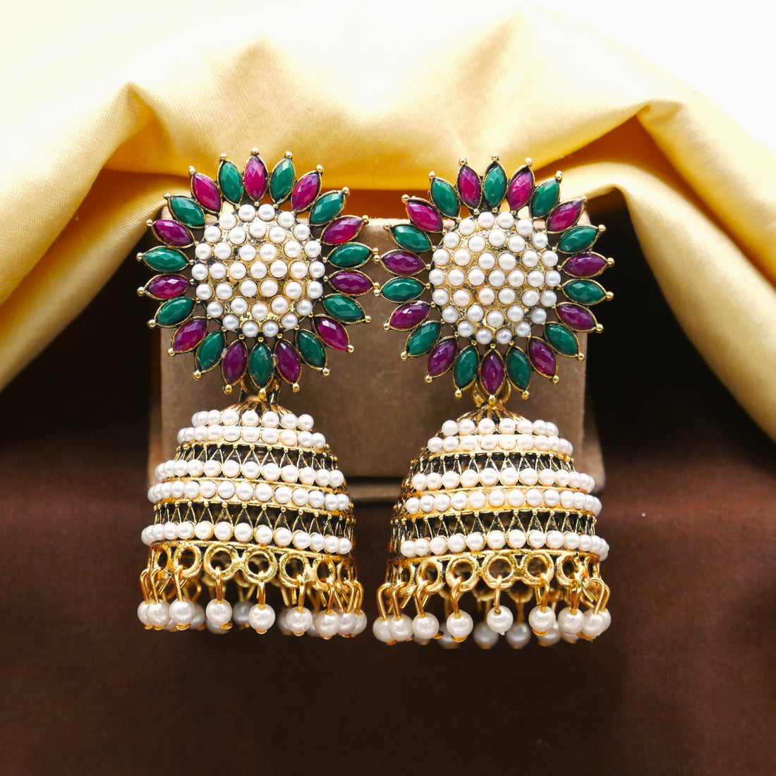 Gold Oxidised Pearl Jhumka Earrings for Girls and Women.