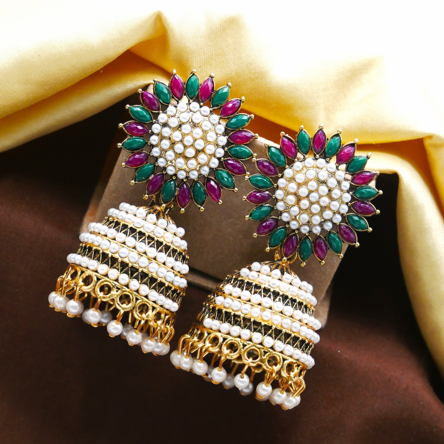 Gold Oxidised Pearl Jhumka Earrings for Girls and Women.