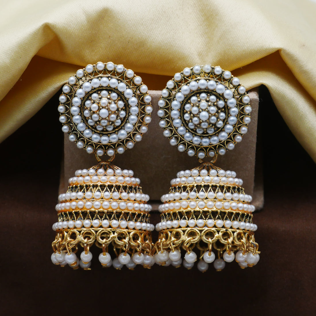 Gold Oxidised Pearl Jhumka Earrings for Girls and Women.