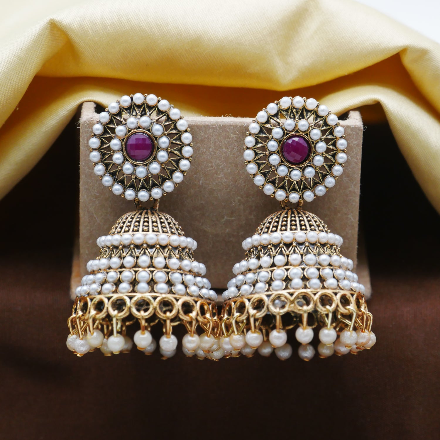 Gold Oxidised Pearl Jhumka Earrings for Girls and Women.