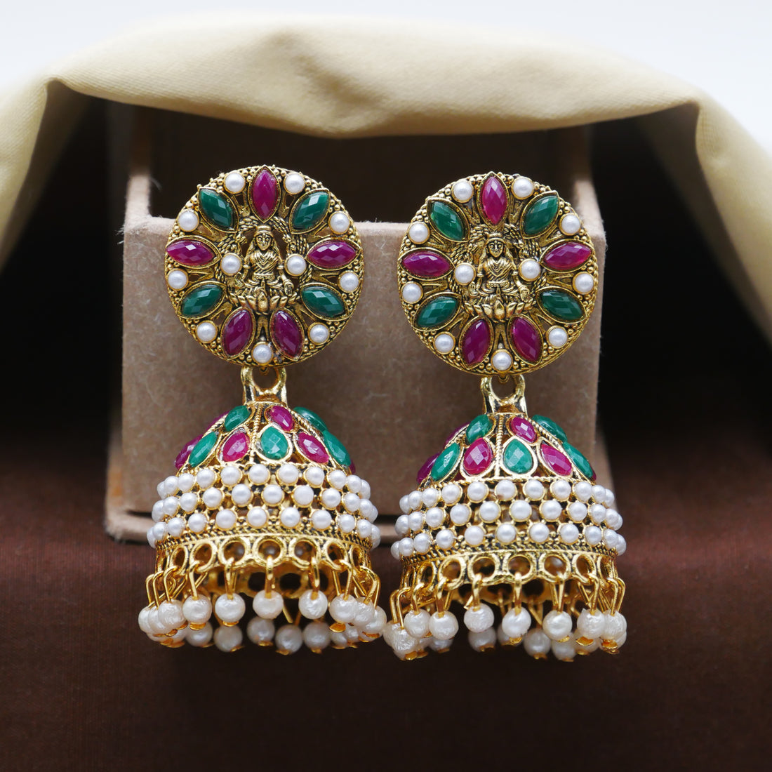 Gold Oxidised Pearl Jhumka Earrings for Girls and Women.