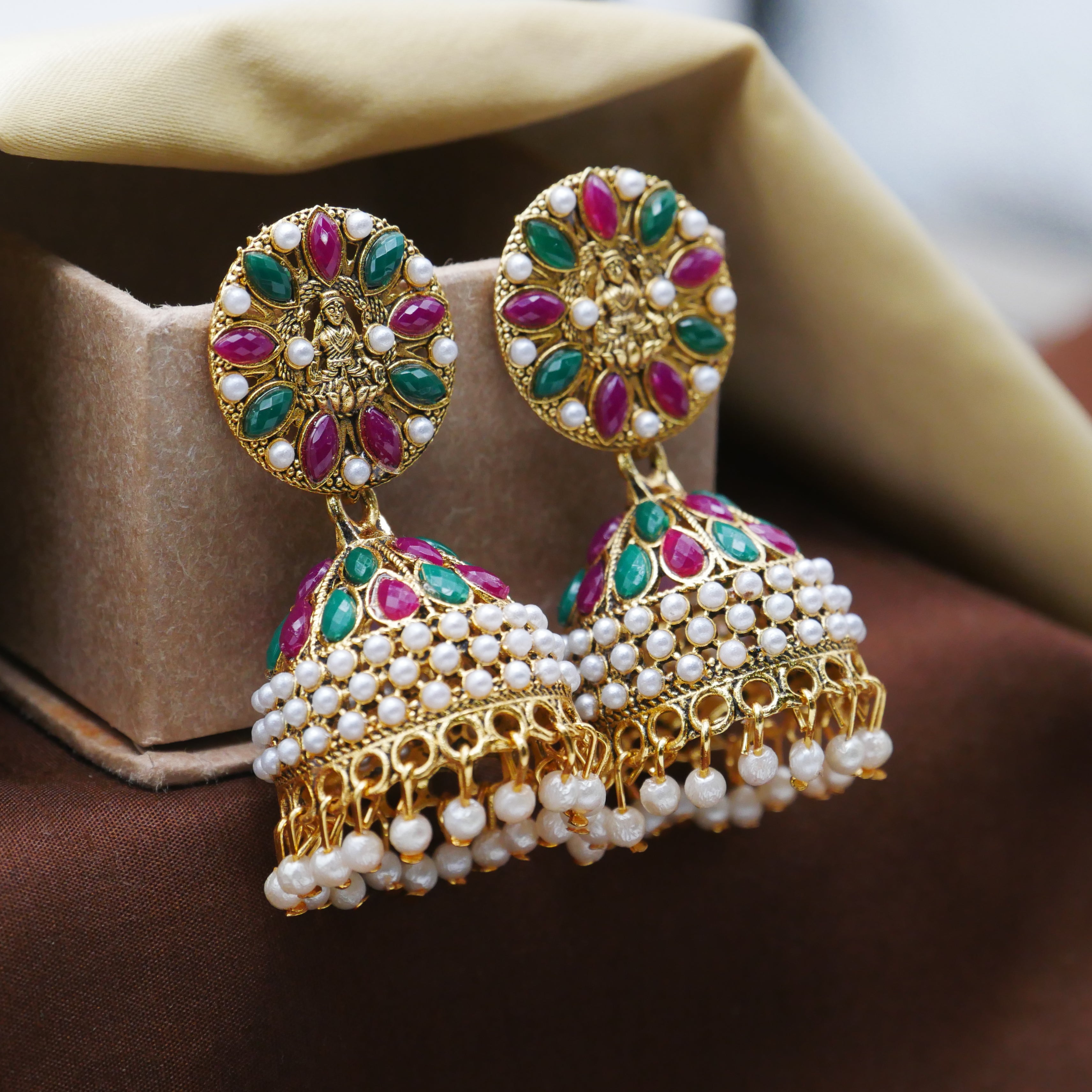 Gold Oxidised Pearl Jhumka Earrings for Girls and Women.