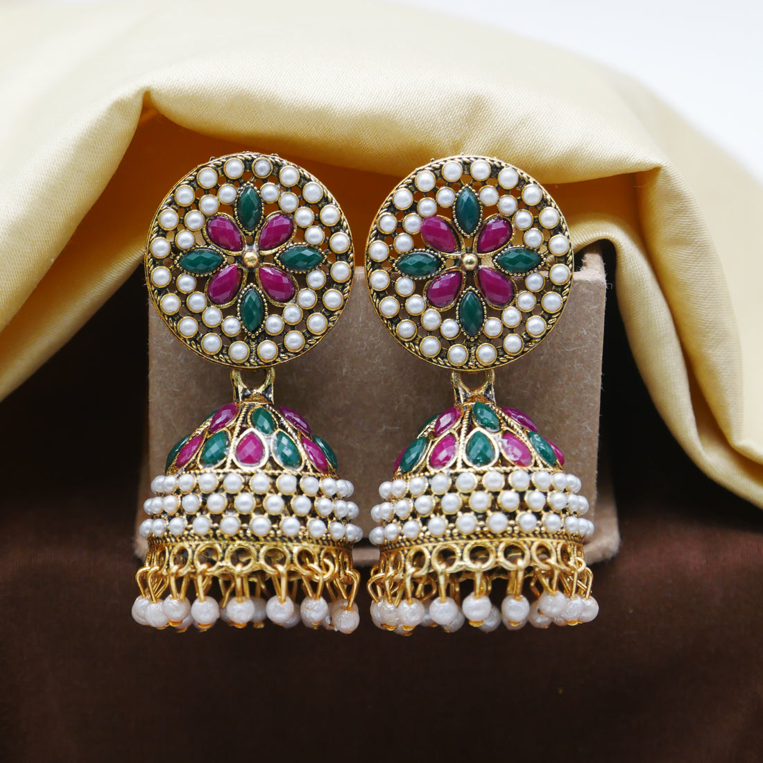 Gold Oxidised Pearl Jhumka Earrings for Girls and Women.