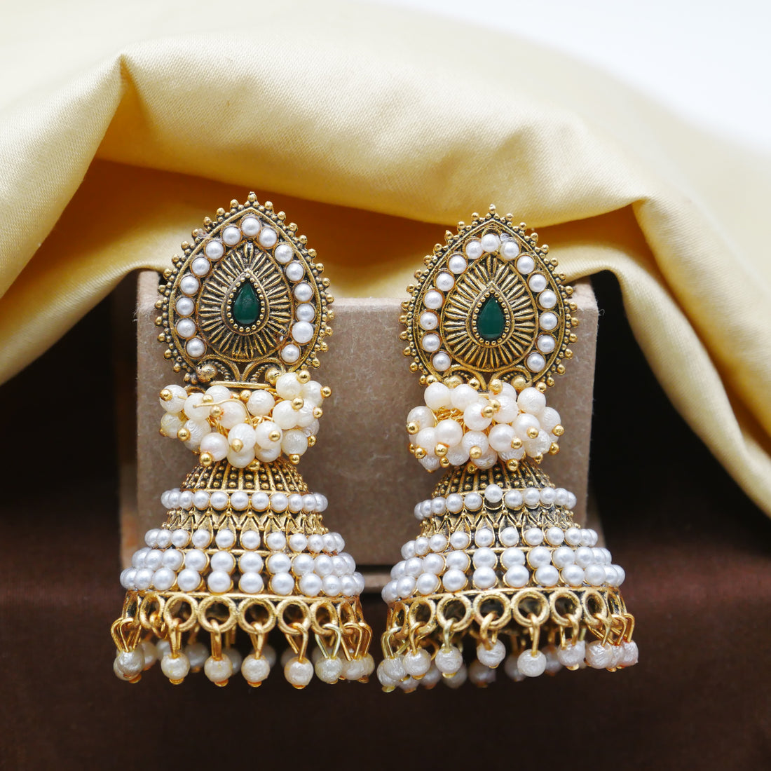 Gold Oxidised Pearl Jhumka Earrings for Girls and Women.