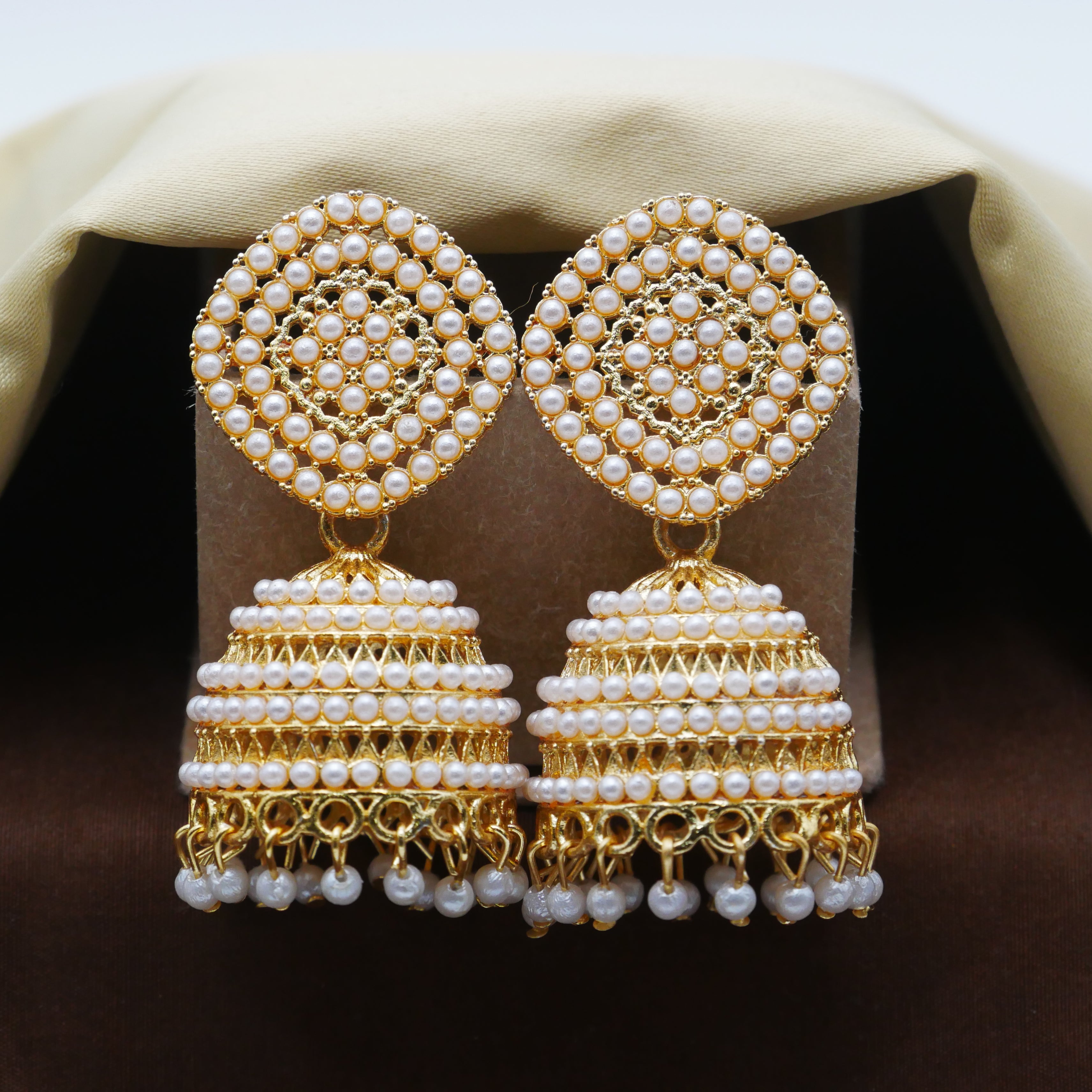 Golden Pearl Jhumka Earrings for Girls and Women.