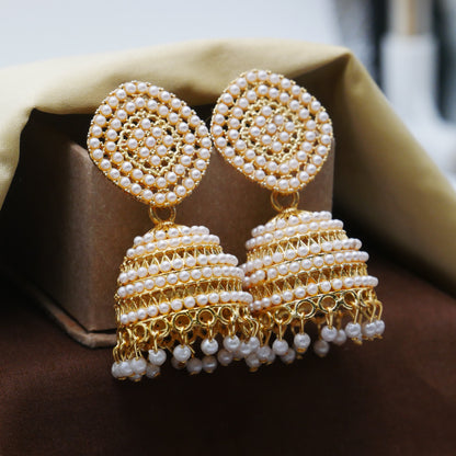 Golden Pearl Jhumka Earrings for Girls and Women.