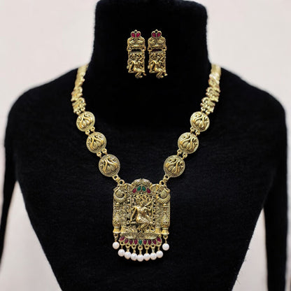 Radha krishna long golden necklace for women