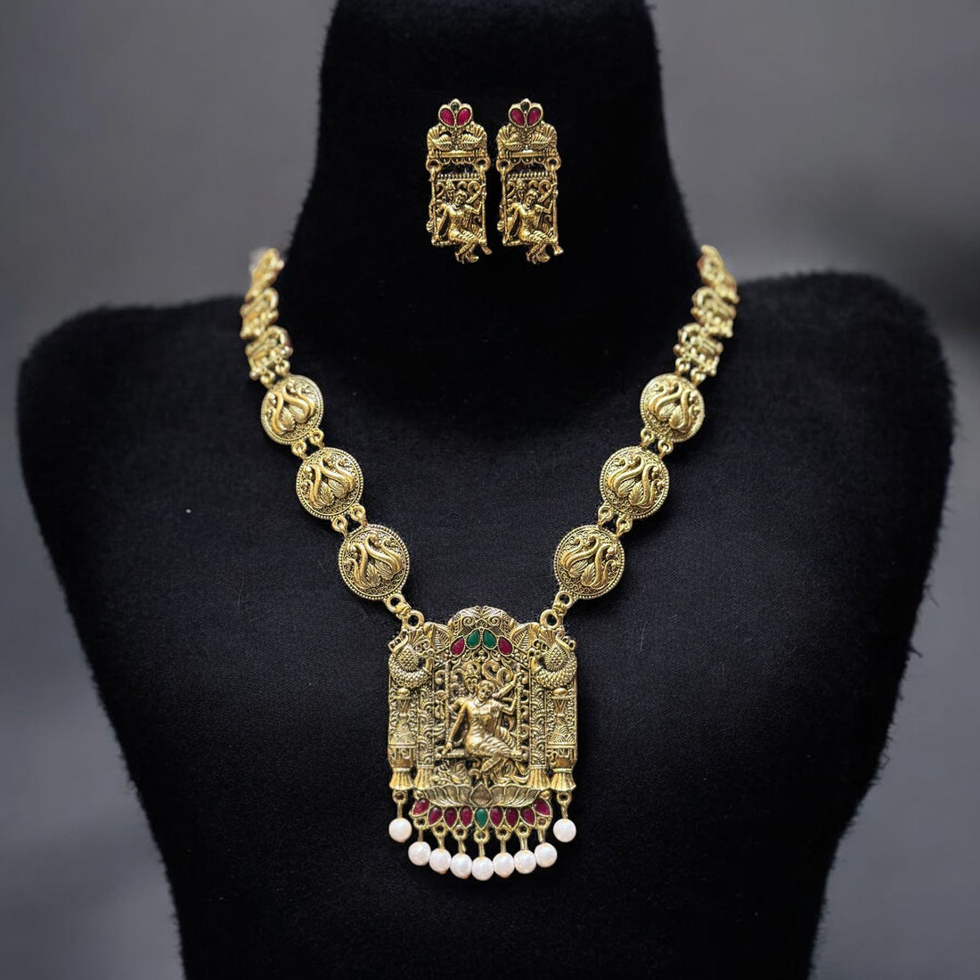 Radha krishna long golden necklace for women