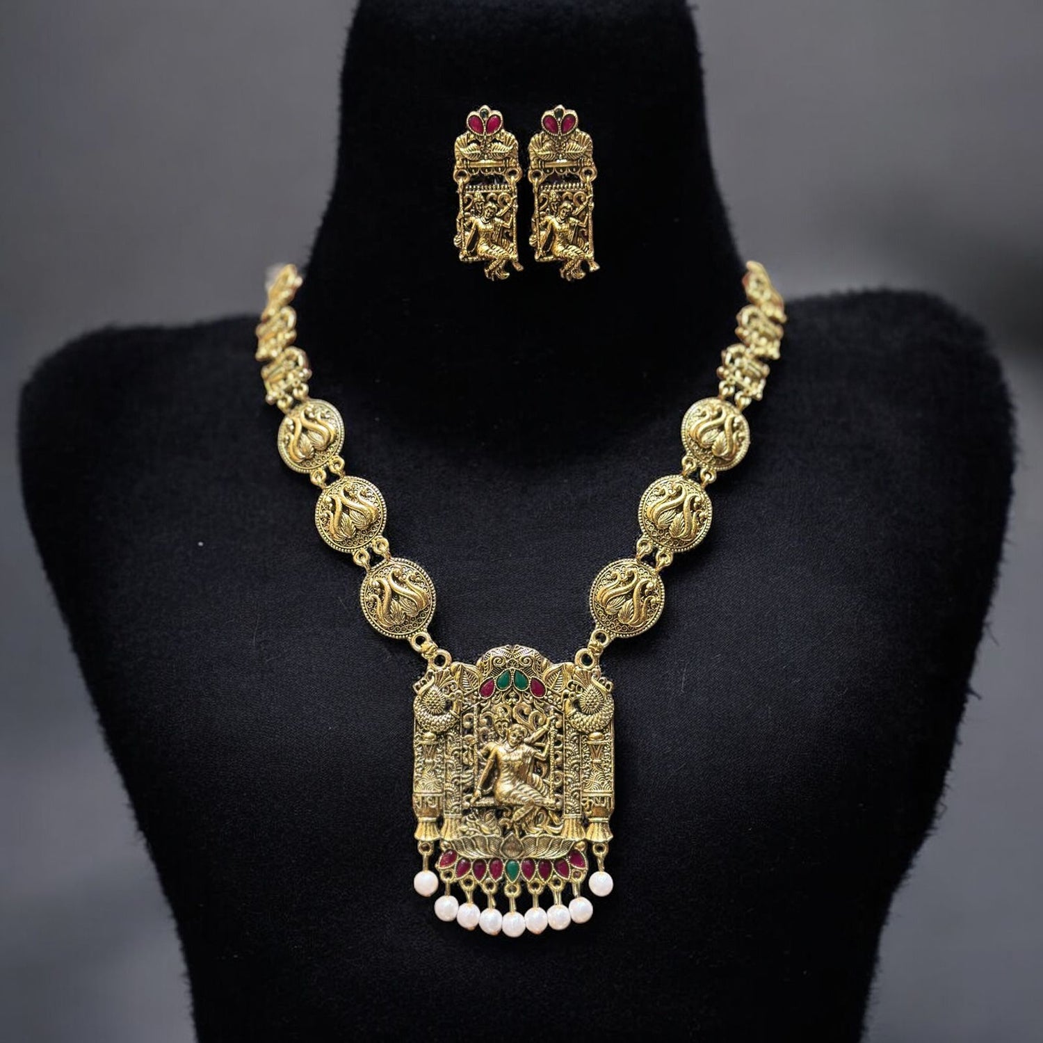 Radha krishna long golden necklace for women