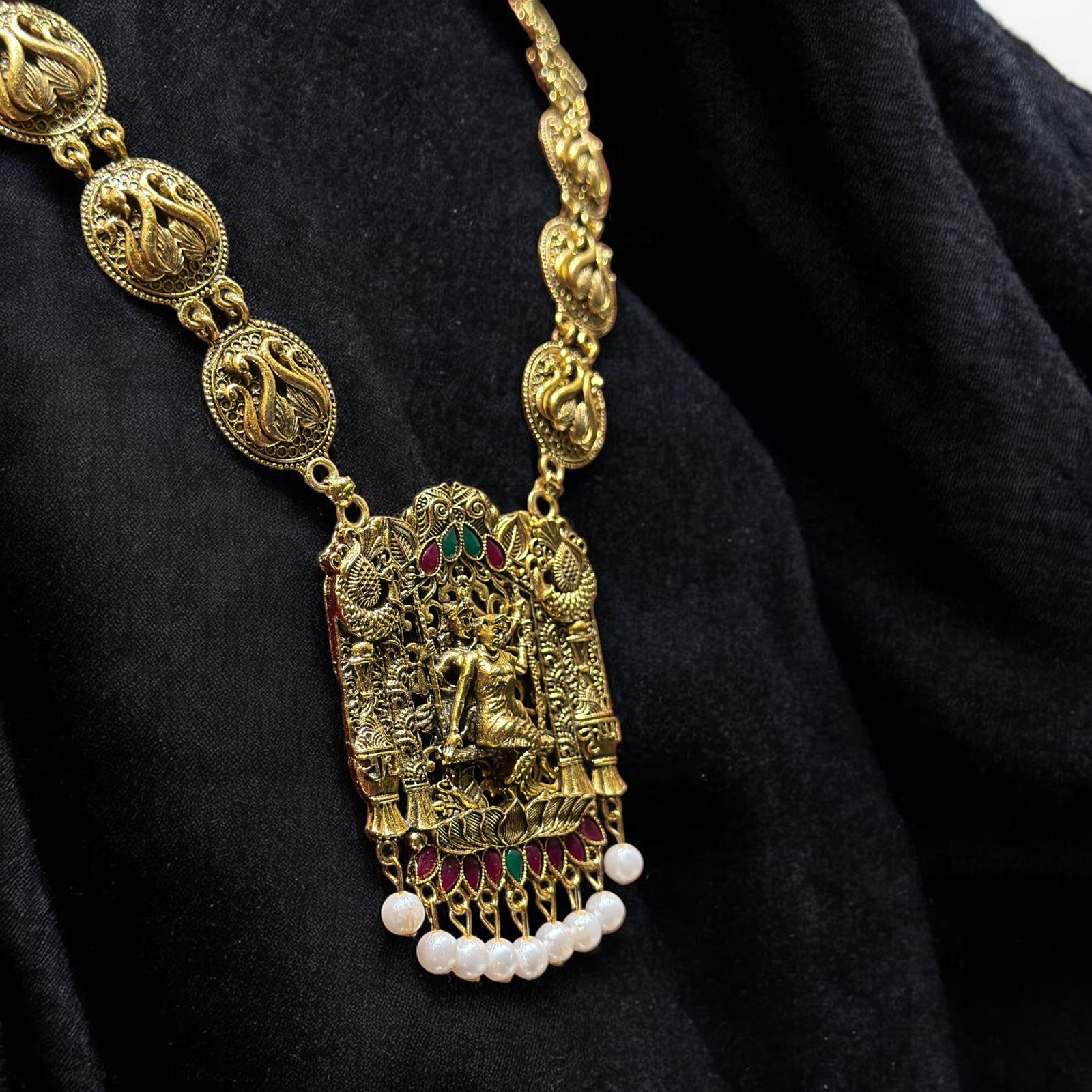 Radha krishna long golden necklace for women