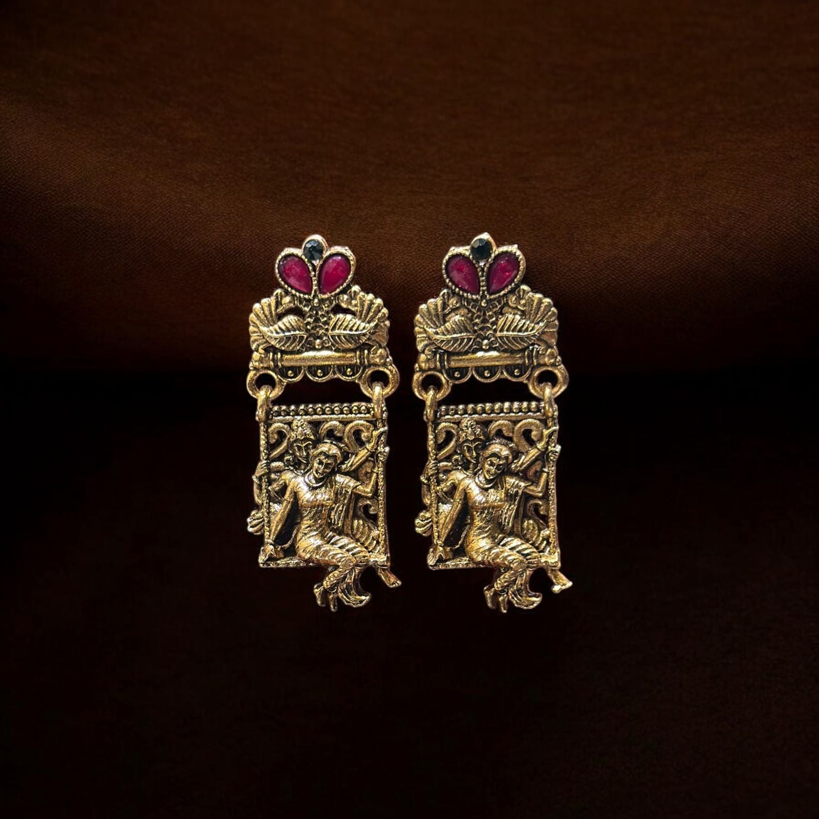 Radha krishna long golden necklace for women