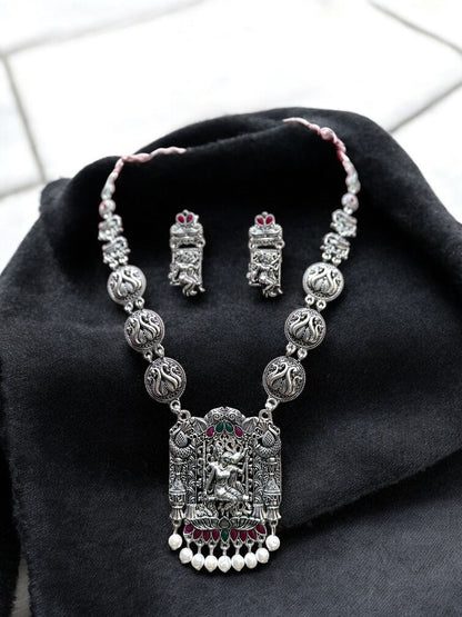 Radha Krishna long Silver Necklace For Women