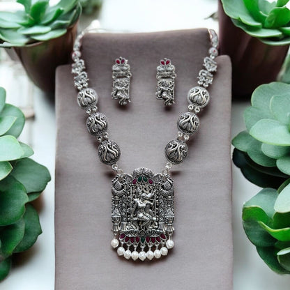 Radha Krishna long Silver Necklace For Women