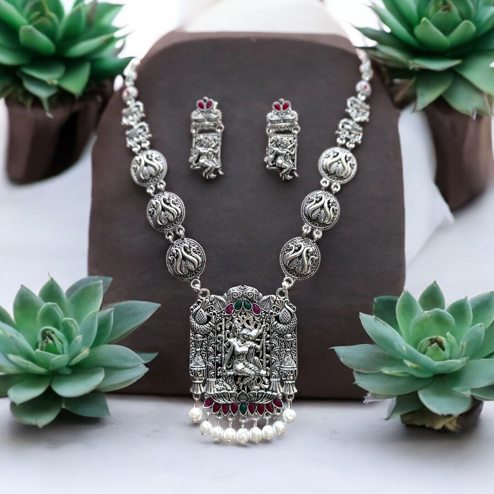 Radha Krishna long Silver Necklace For Women