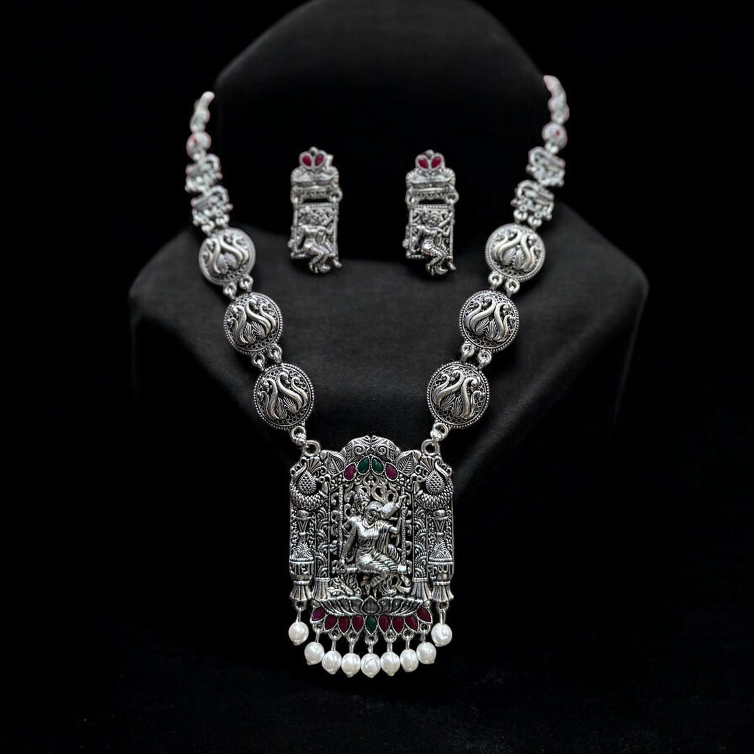 Radha Krishna long Silver Necklace For Women