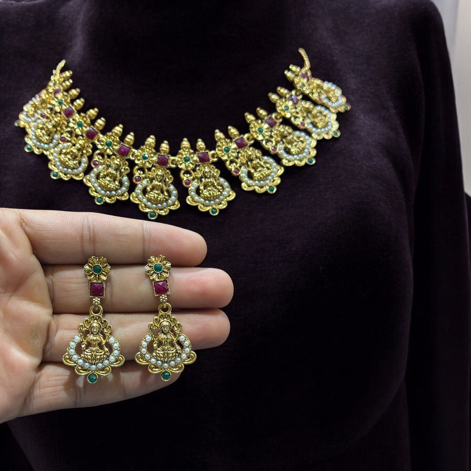 necklace and earings moti combos for women