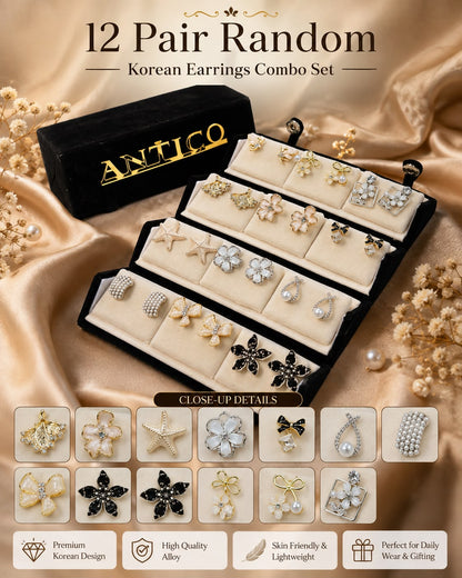Premium 12 Pairs Stylish Earrings Set for Women | Trendy Fashion Jewellery Collection