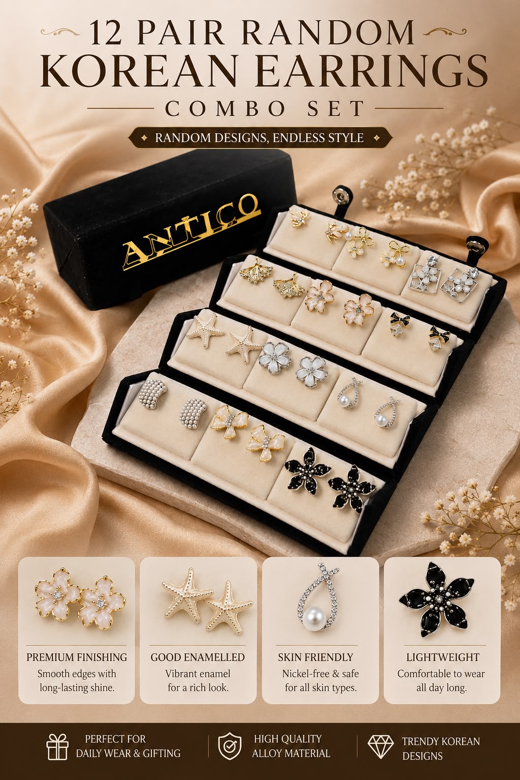 Premium 12 Pairs Stylish Earrings Set for Women | Trendy Fashion Jewellery Collection