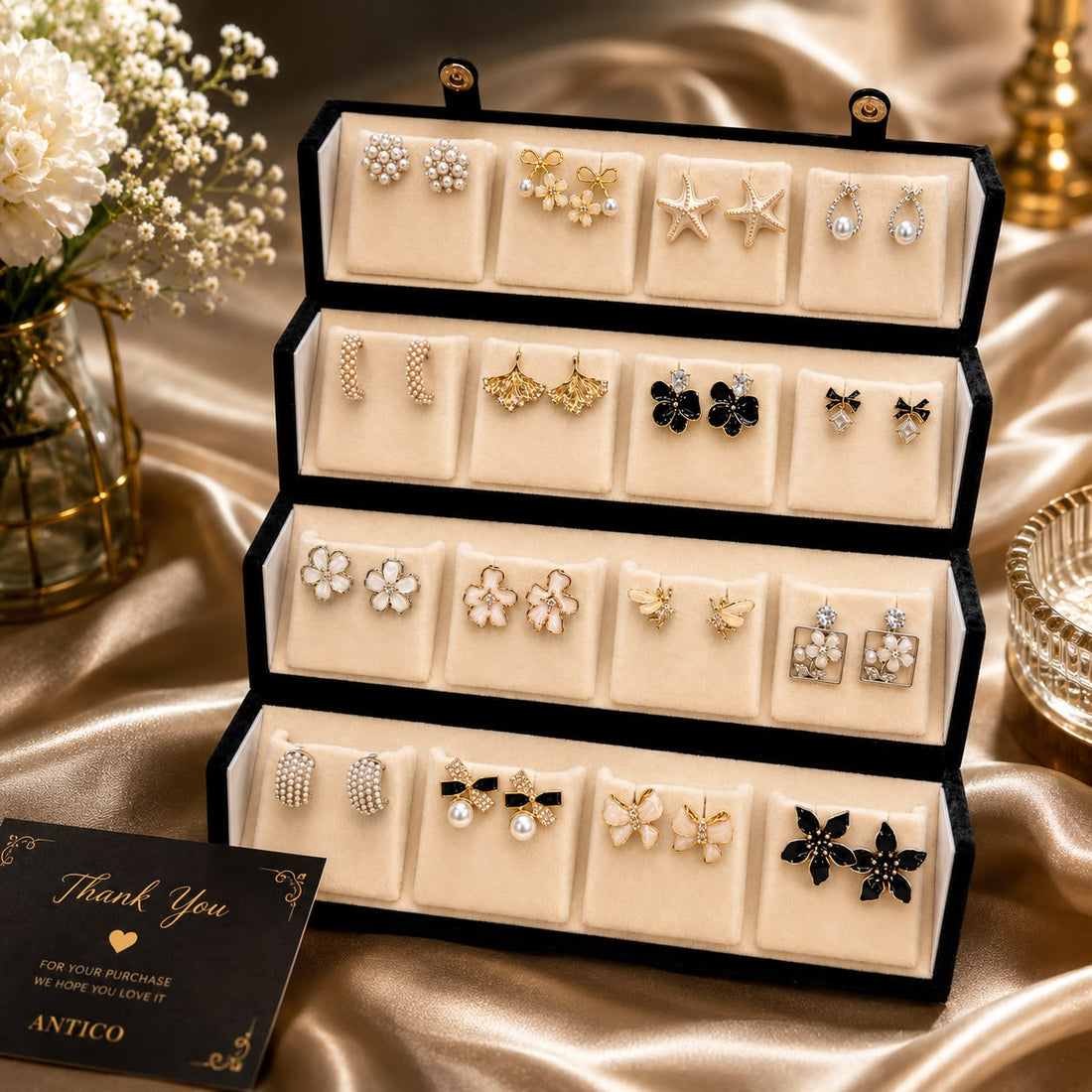 Premium 16 Pairs Earrings Set for Women | Trendy Floral, Pearl &amp; Bow Fashion Jewellery Collection