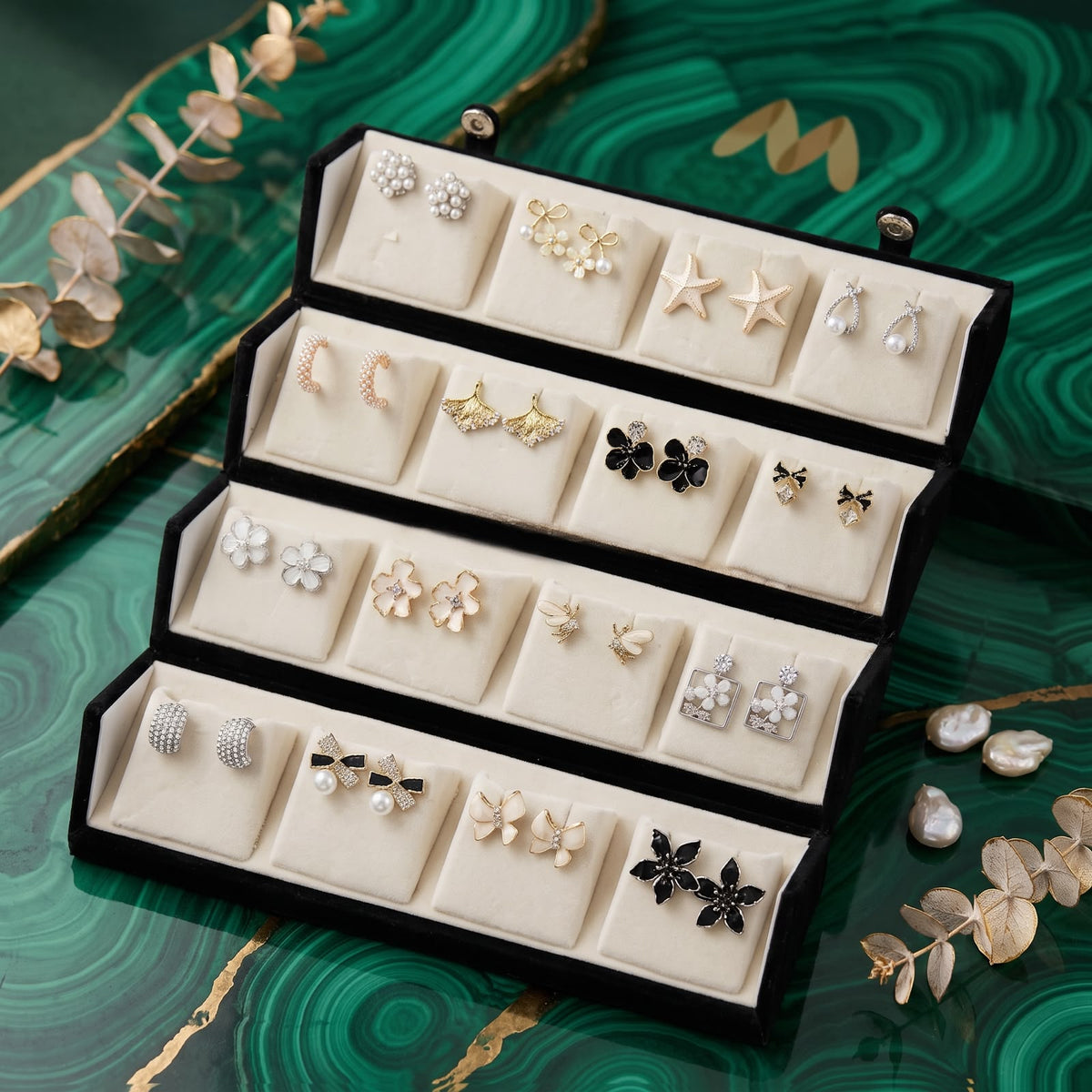 Premium 16 Pairs Earrings Set for Women | Trendy Floral, Pearl &amp; Bow Fashion Jewellery Collection