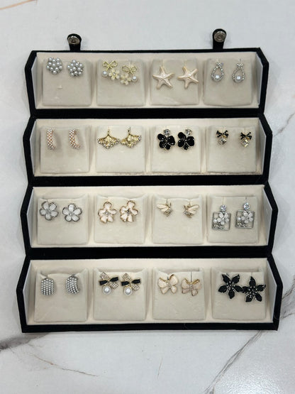 Premium 16 Pairs Earrings Set for Women | Trendy Floral, Pearl &amp; Bow Fashion Jewellery Collection