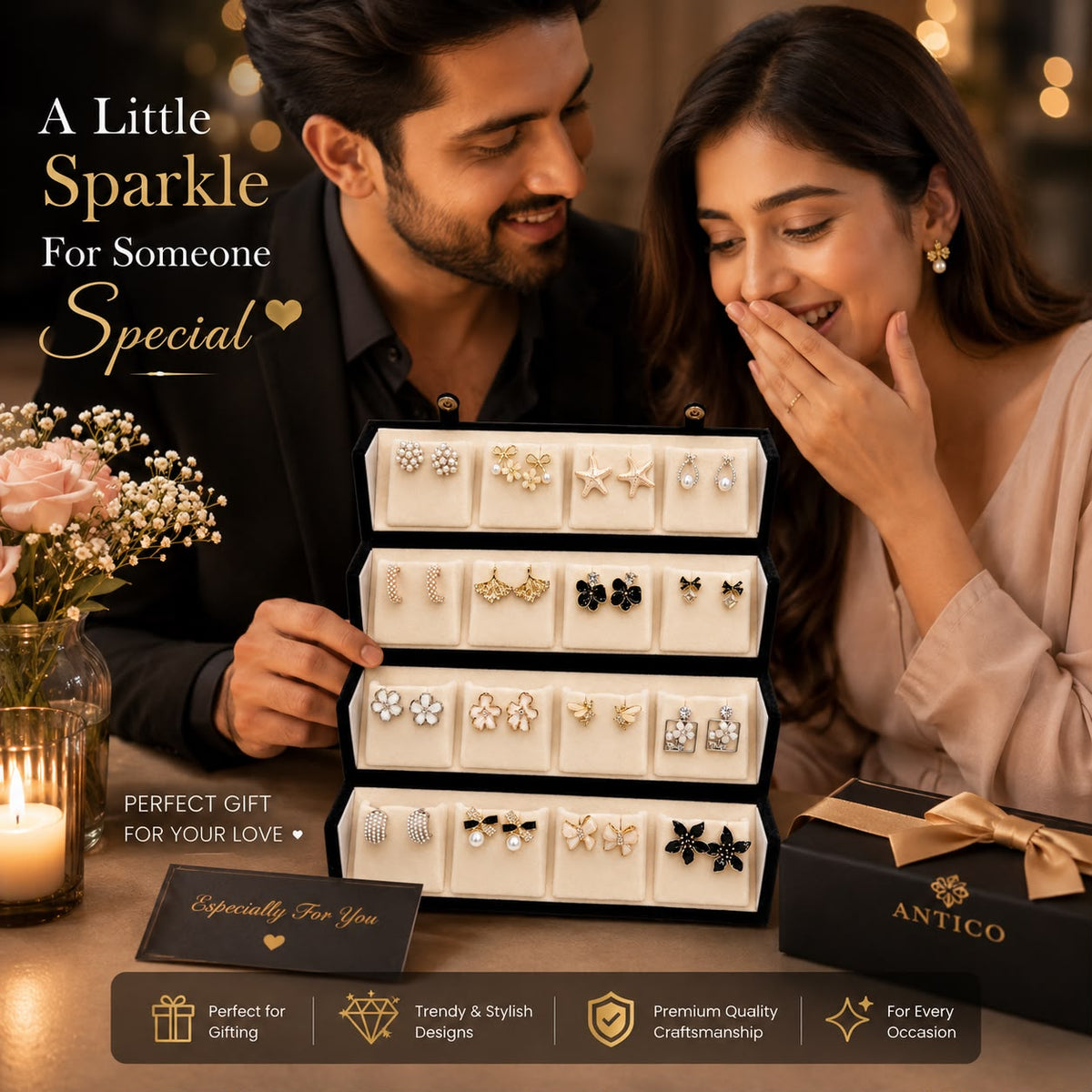 Premium 16 Pairs Earrings Set for Women | Trendy Floral, Pearl &amp; Bow Fashion Jewellery Collection