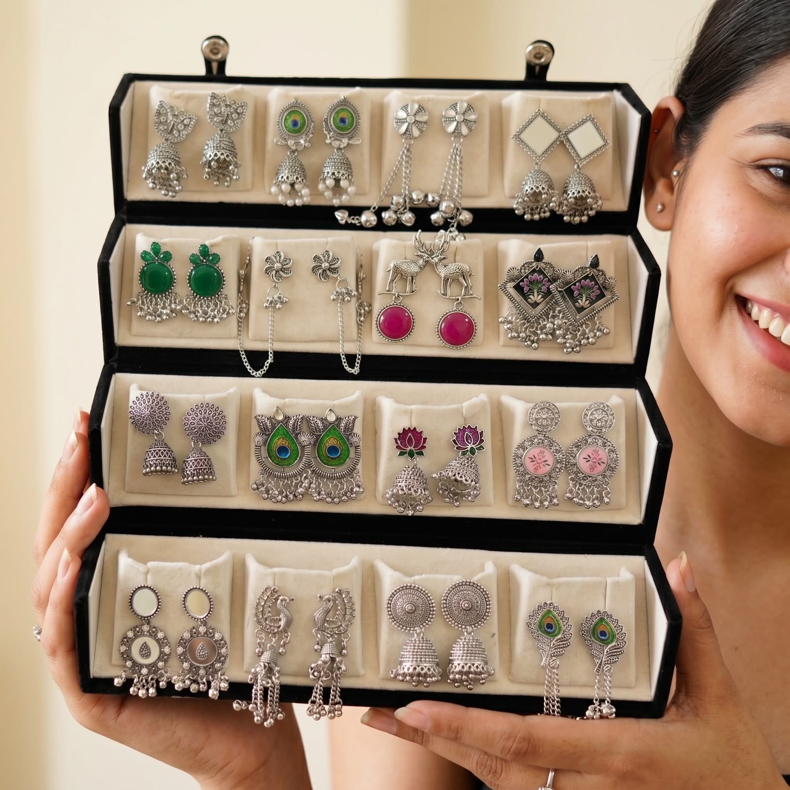 16 Pairs Oxidized Earrings Set for Women