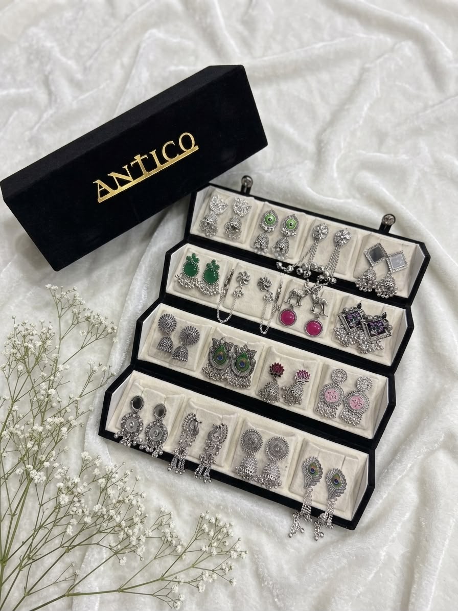 16 Pairs Oxidized Earrings Set for Women