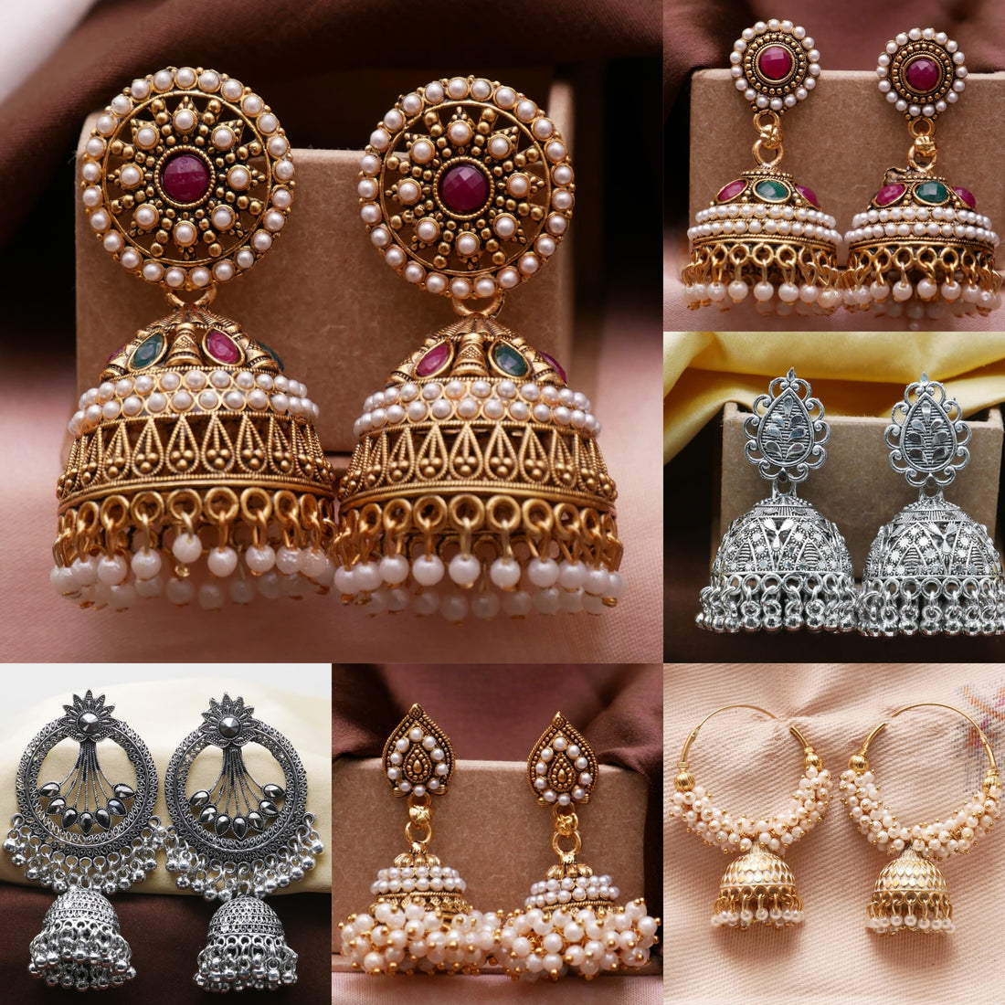 Wedding Combo of 6 Pair Jhumka earrings for Girls and Women.